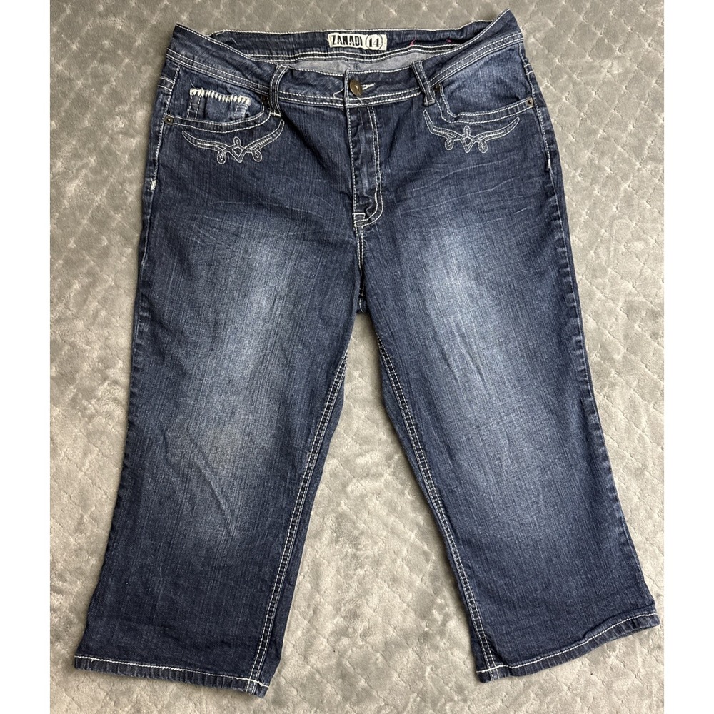 Zana Di Capri Women's 14 Jeans Capris Pants Mid Ride Embroidered Dark Wash Y2K